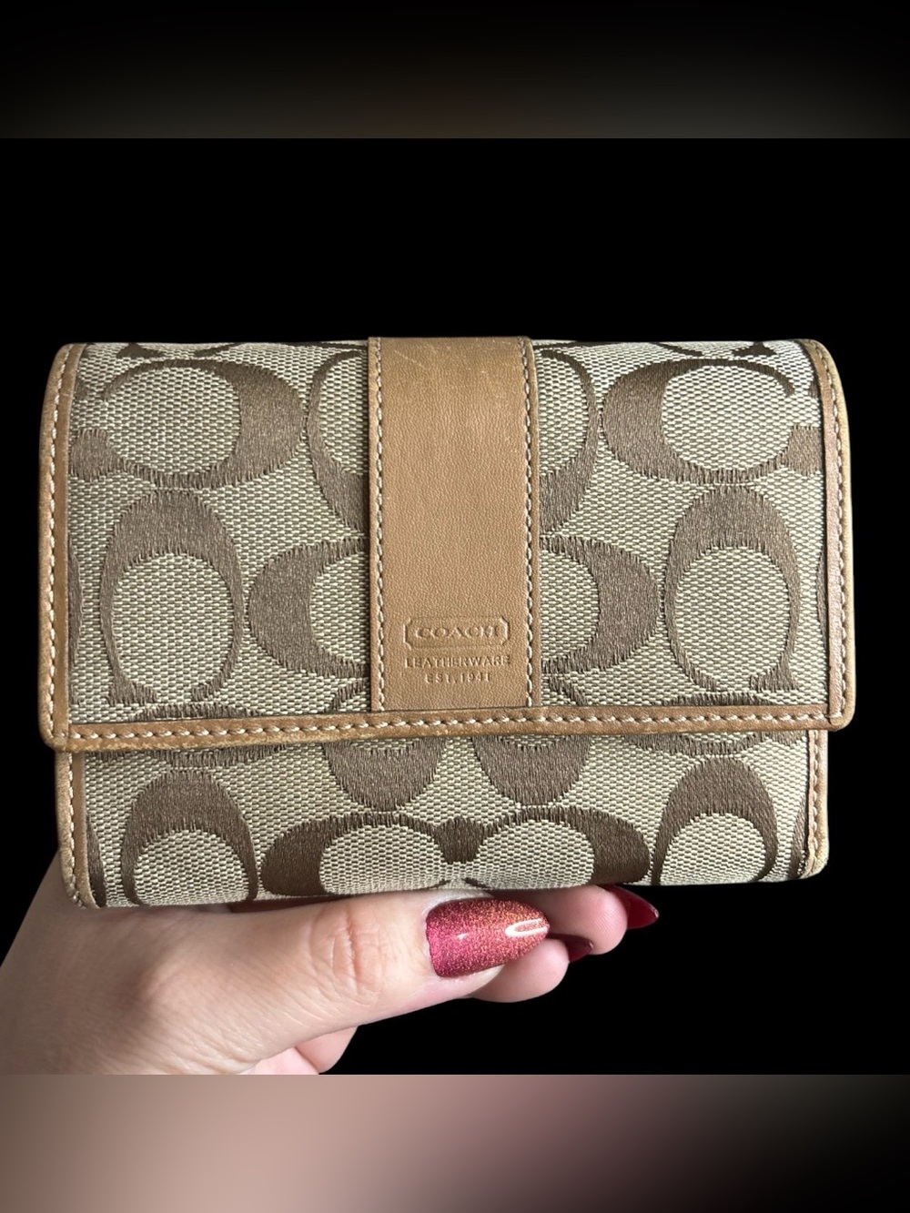 Coach Tan and Khaki Signature Canvas Continental Wallet